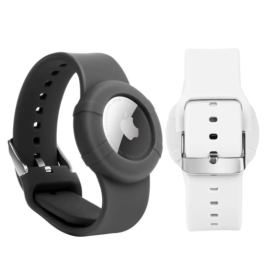 2er-Pack Airtag-Armbänder kompatibel mit Apple AirTag weich verstellbares Airtag-Armband Airtag-Uhrenarmband für Kinder Kleinkinder Babys ältere Kinder (Schwarz&Weiß)