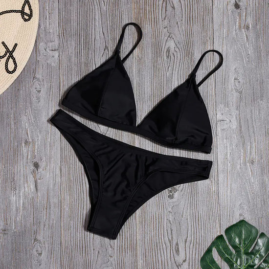 Stylish Solid Color Triangle Bikini for Women