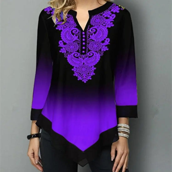"Fashion Loose Round Collar Gradient Blouse"