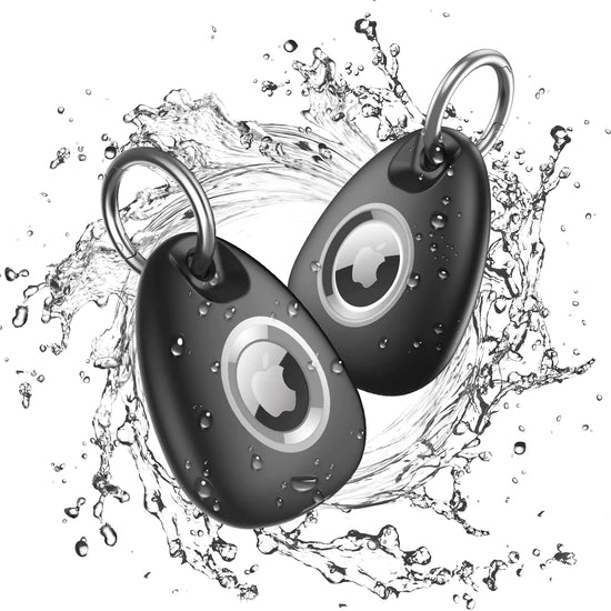 [2 Pack] AirTag Holder Key Ring with Ring AirTag Tracker IPX8 WaterproofNo Subscription FeesLightweight for Women Men (Black)