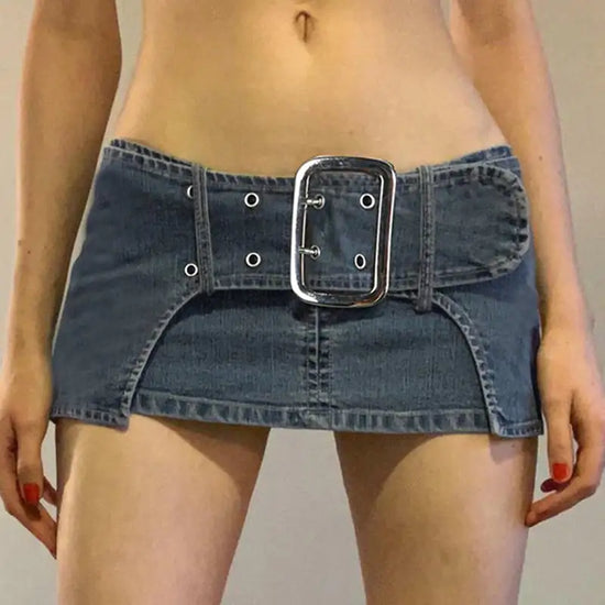 Versatile Dark Denim Skirt with Wide Belt