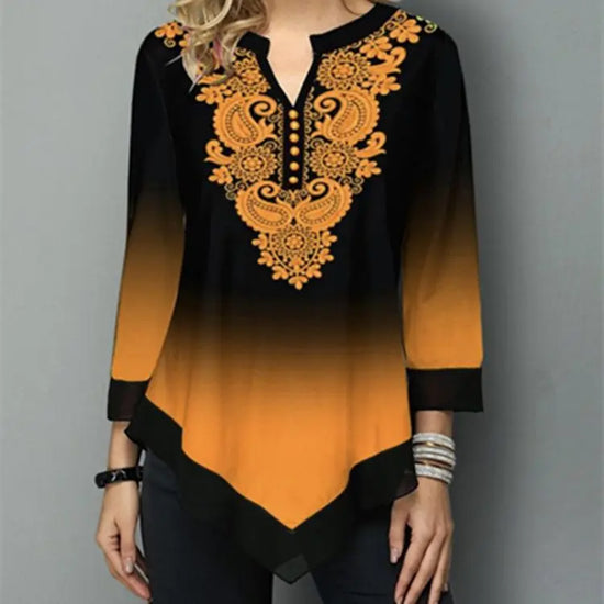 "Fashion Loose Round Collar Gradient Blouse"
