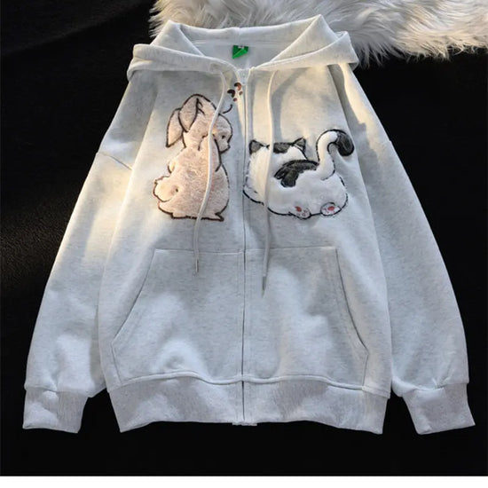 Thick Cartoon Cat Couple Hoodie for Women (Autumn/Winter)